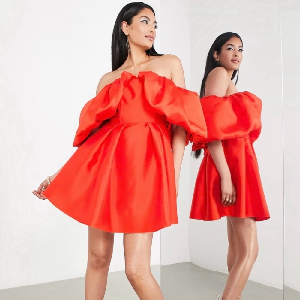 ASOS Red Ruffled Off-Shoulder Cocktail Dress